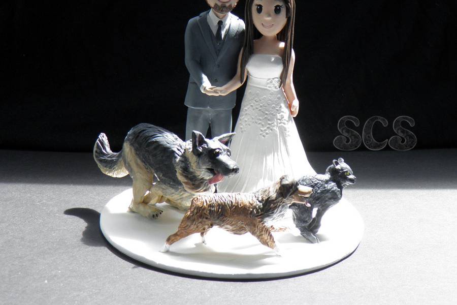 Custom Wedding Cake Topper pets running around bride and groom3.jpg