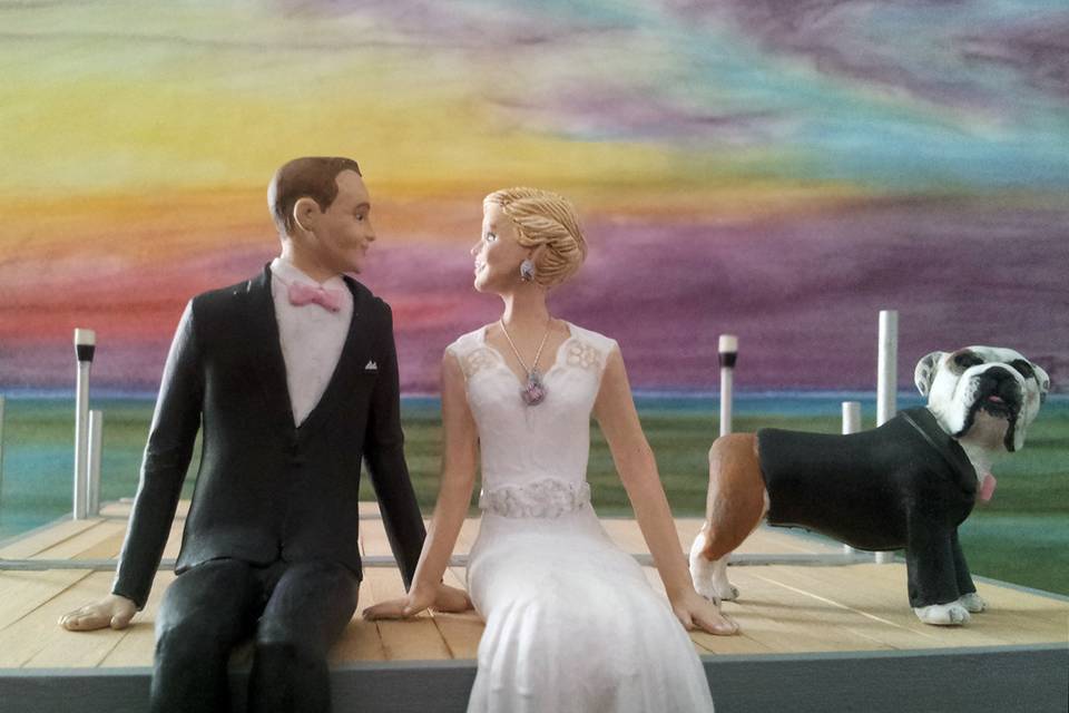 Sunset from the dock custom wedding cake topper english bulldog seagull 21.jpg