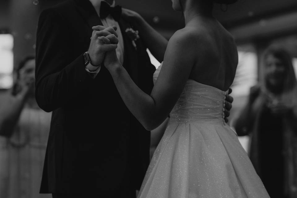 A bride and groom share their