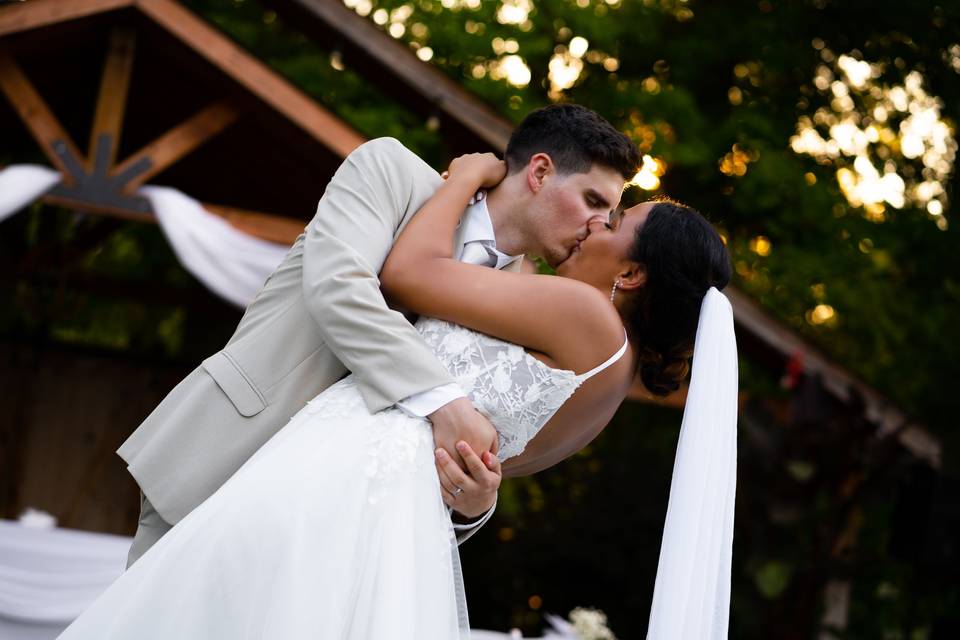 Romantic sunset kiss