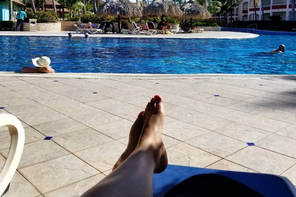 Relaxing by the pool