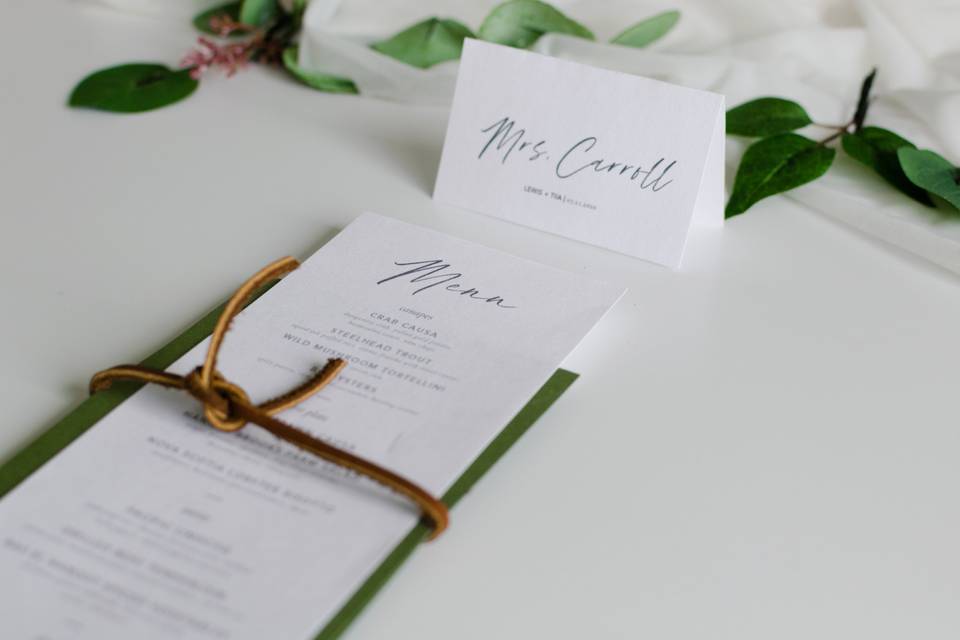 Custom menu and place card