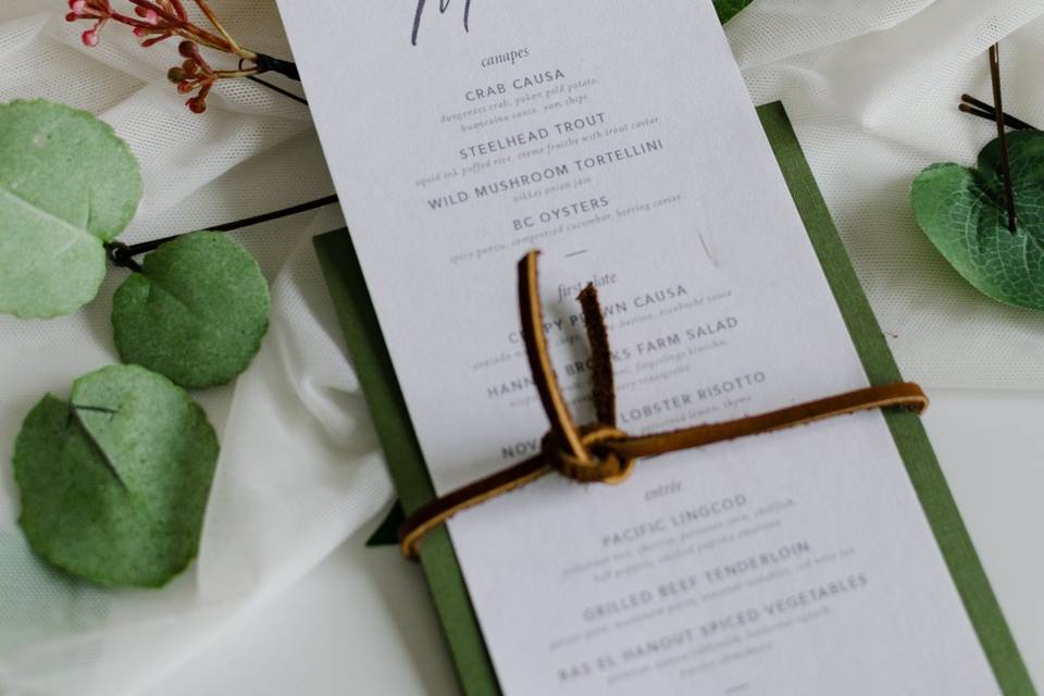 Custom menu and place card