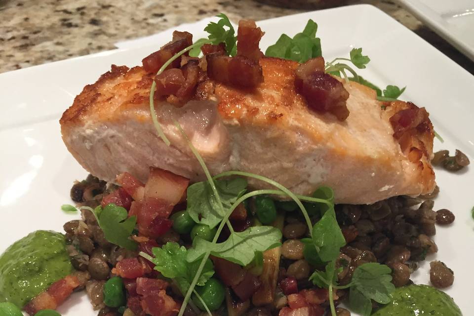 Salmon with pancetta