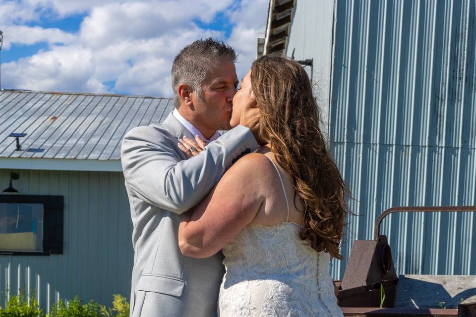 Newlyweds kissing