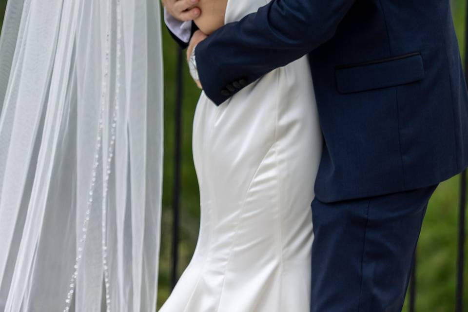 Newlyweds kissing