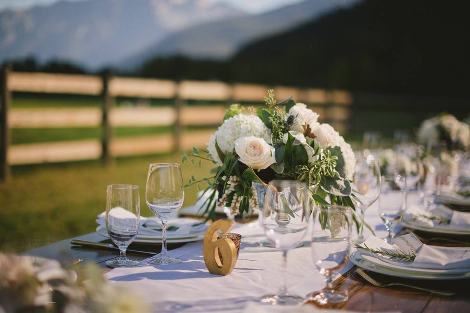 Red Barn long table for wedding reception