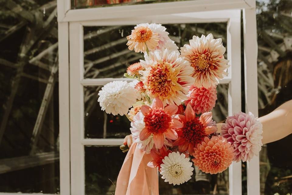 Local dahlias bridal bouquet