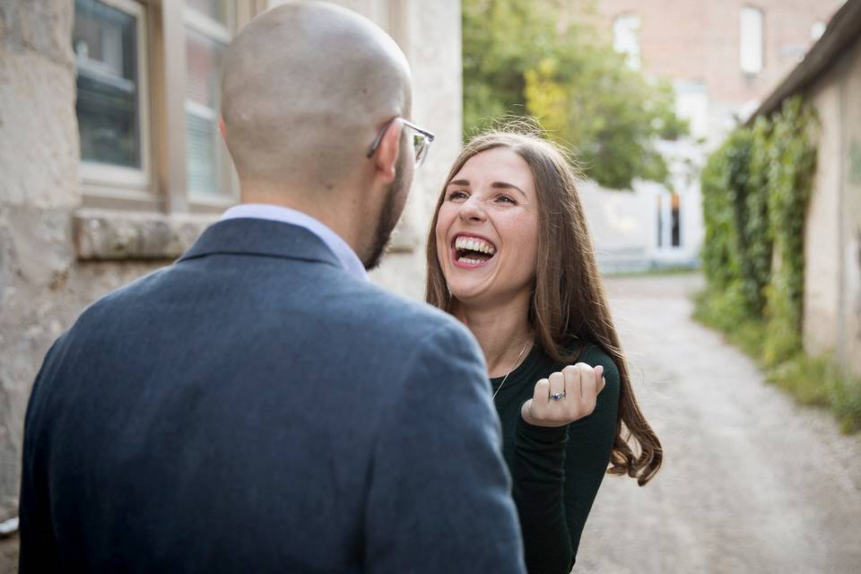 Laughing bride-to-be