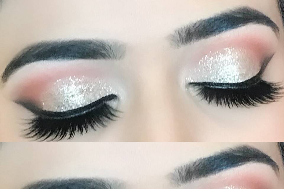 Soft peach and gold makeup