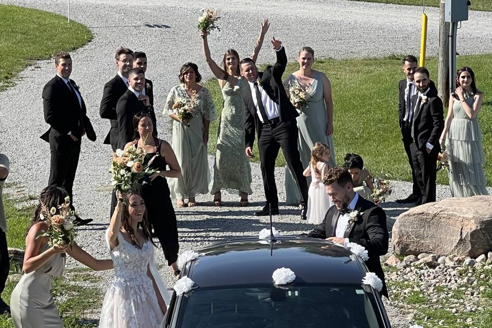 Bridal party taking a break