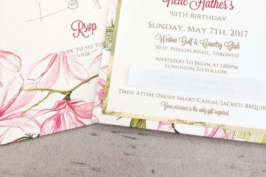 Floral reverse  pocket invite