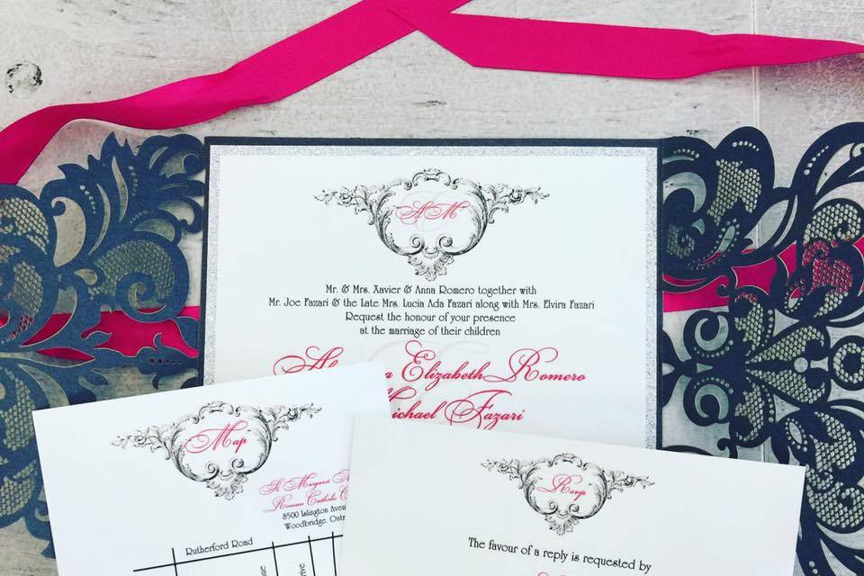 Black&Fushia lasercut invite