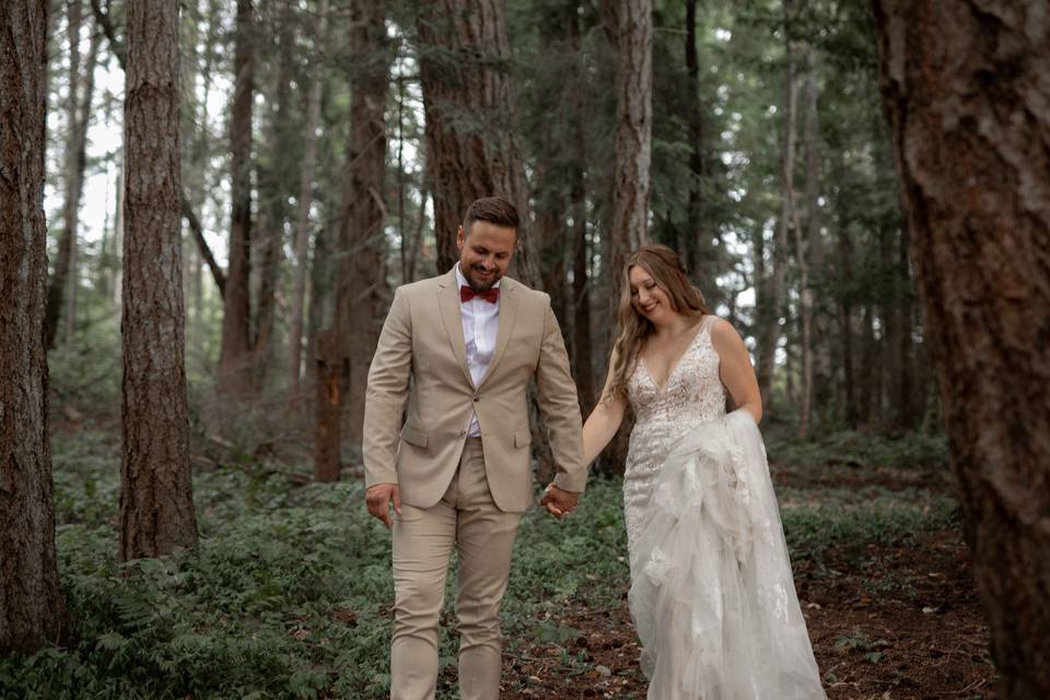 Couple walking in the woods