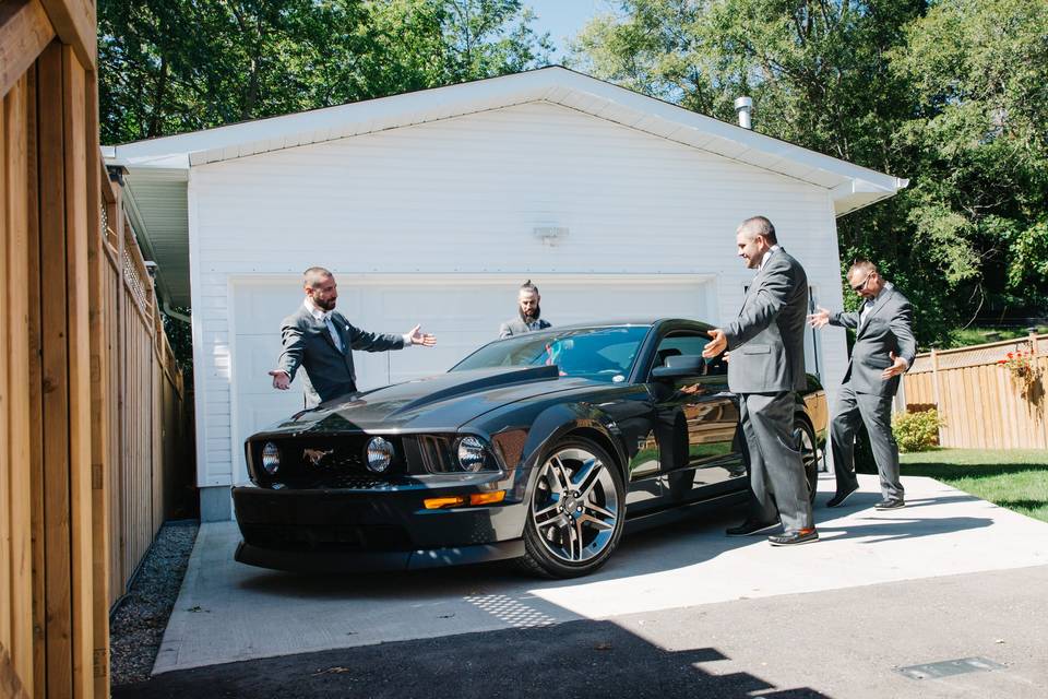 Groomsmen & Groom with Mustang