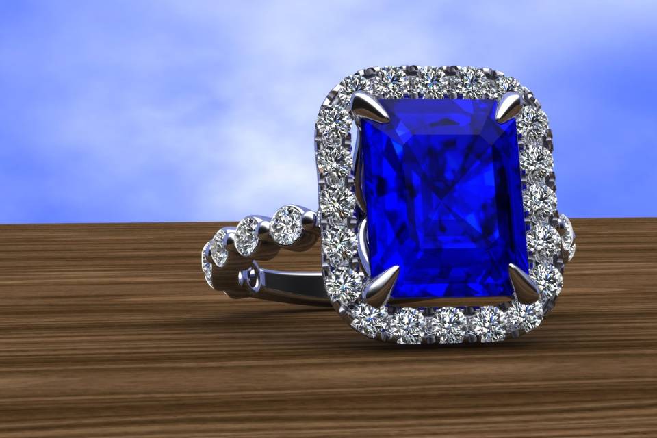 Emerald Cut Blue Sapphire Ring