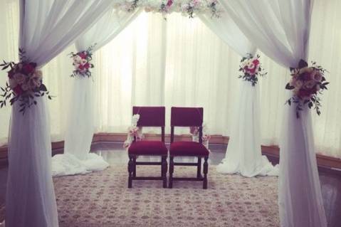 Sheer white chuppah/mandap @ A