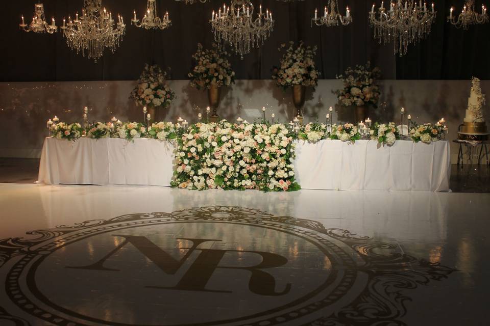 Artifacts Room decorated with white flowers