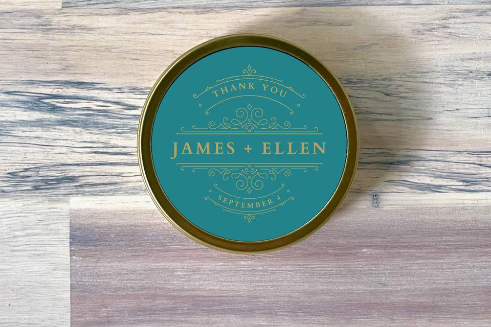 Custom Gold Tin Candle Favours