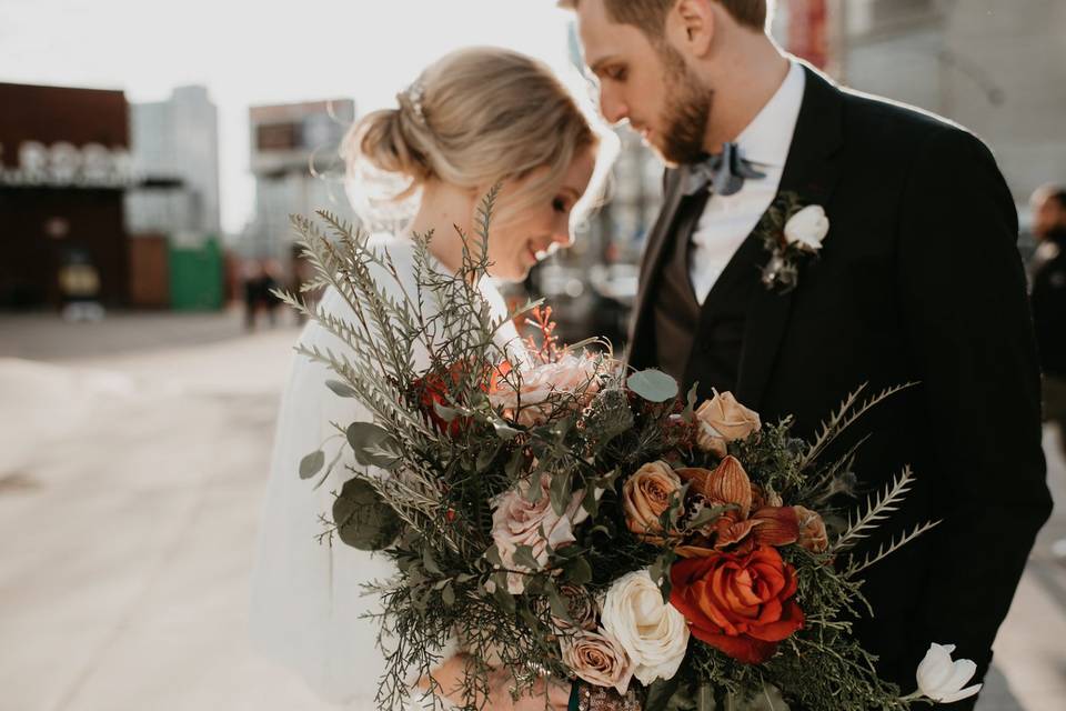 Low updo, winter wedding