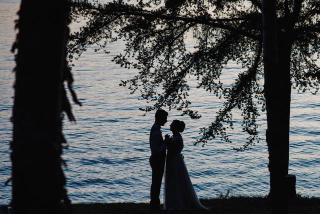 Newlyweds by the water