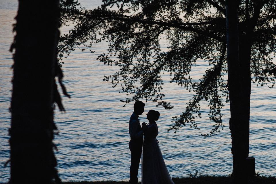 Newlyweds by the water