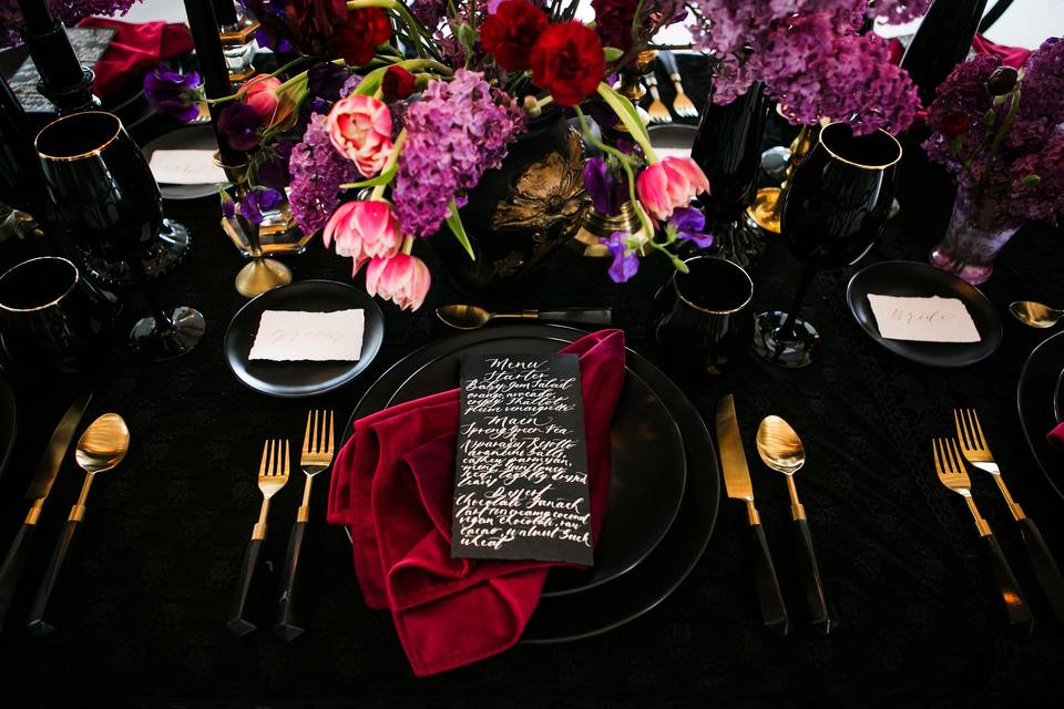 Dark and moody place setting