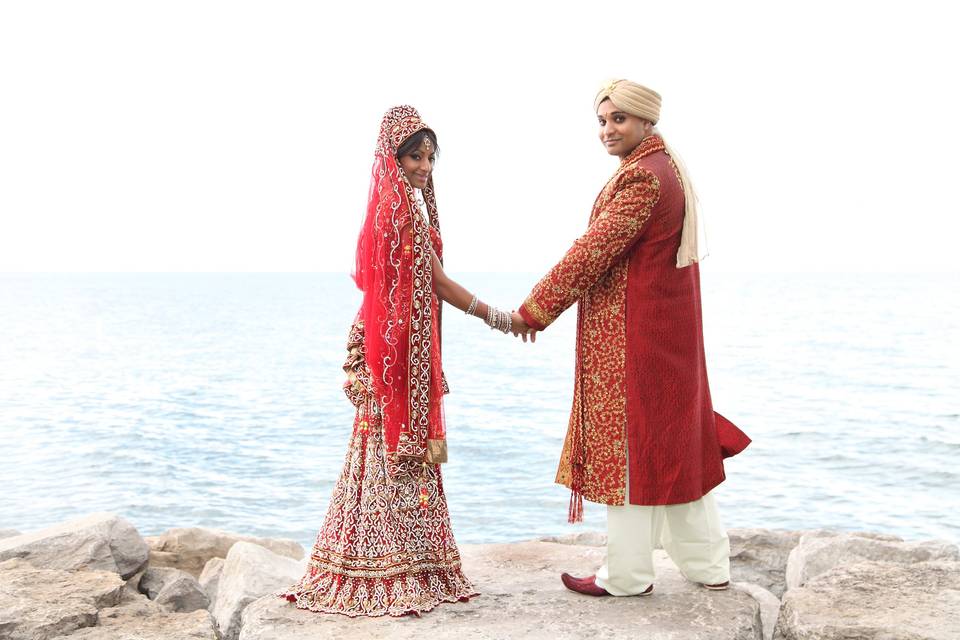 Holding hands by the lake