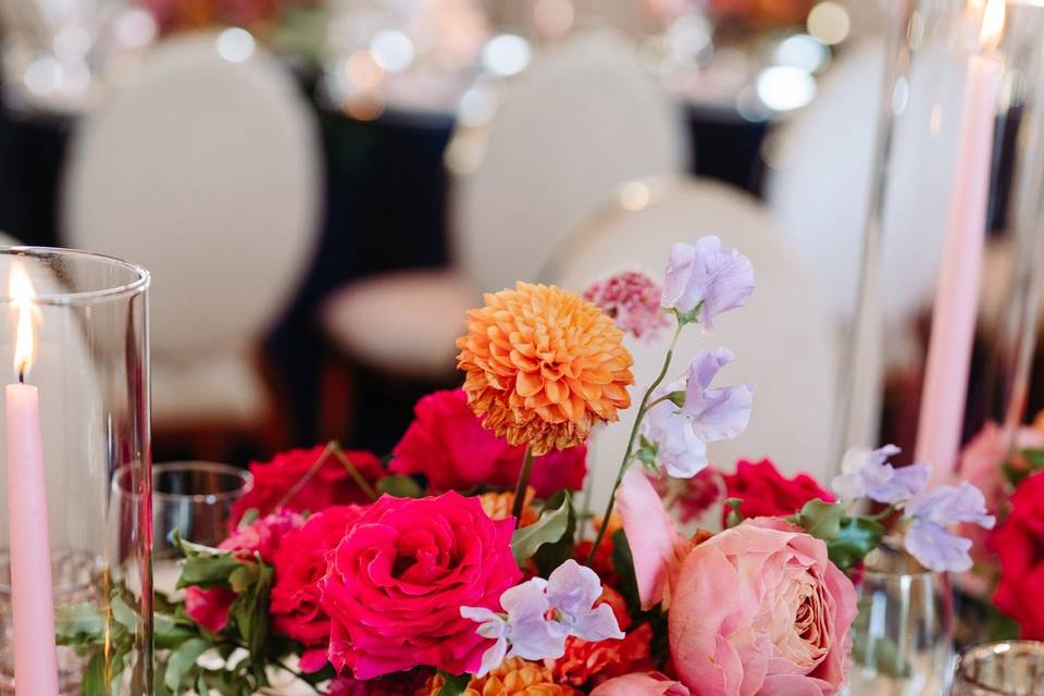 Colorful flowers dinner table