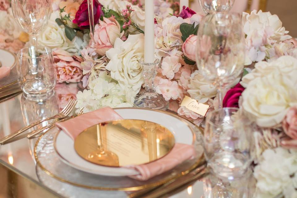 Gold and pink floral decor