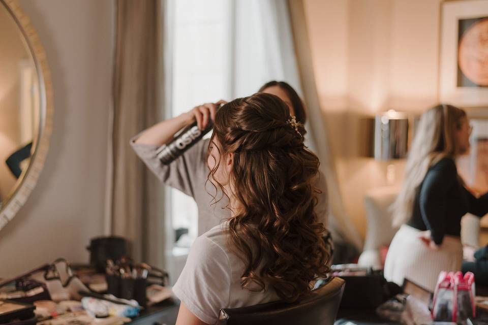 Brunette half updo