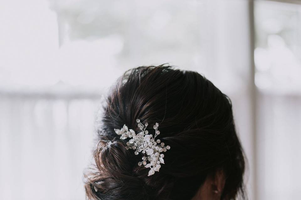 Tousled brunette updo