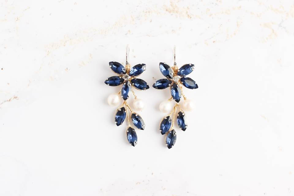 Navy blue bridal earrings