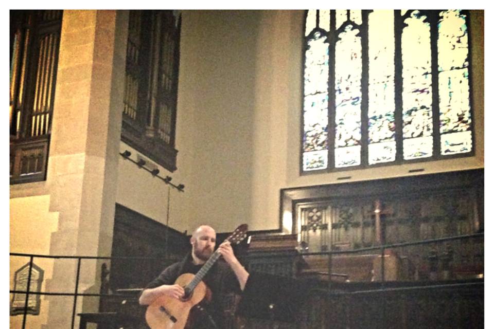 Performing on a church stage