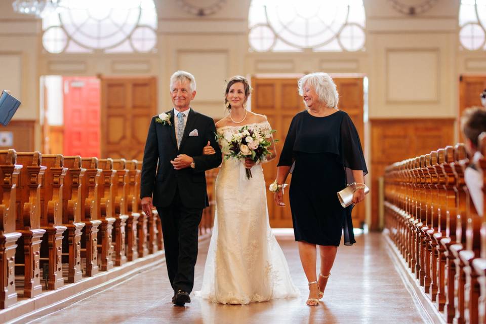 Bride walking down the aisle