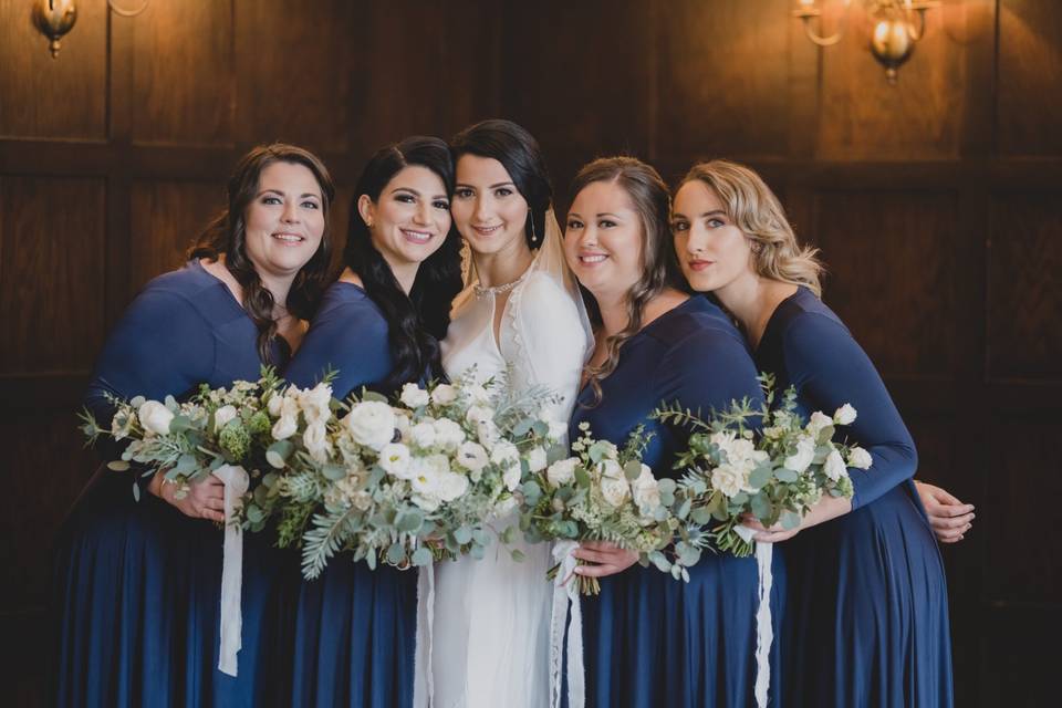 Wedding party and their flowers