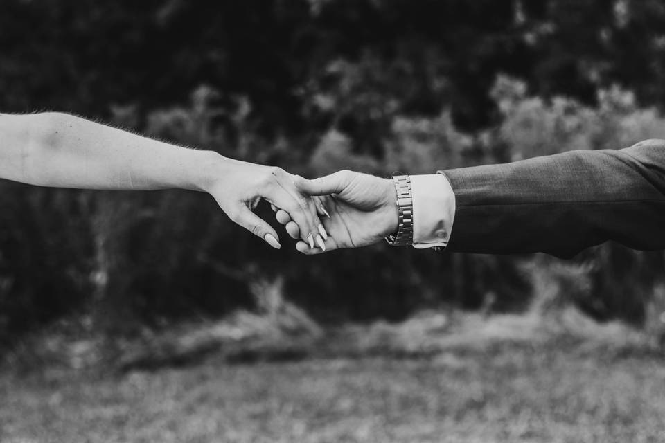 Newlyweds holding hands