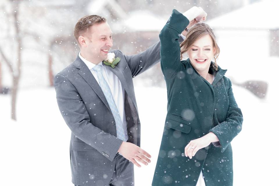 Couple dancing in the snow