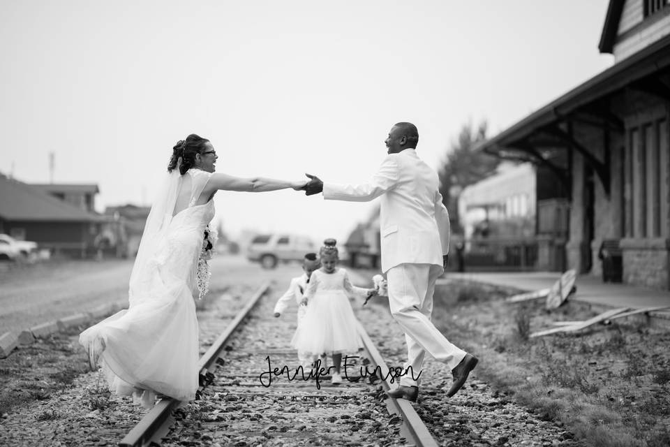 Couple on the train tracks