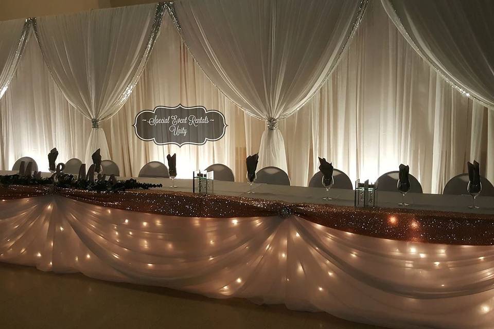 Lights and chair covers available