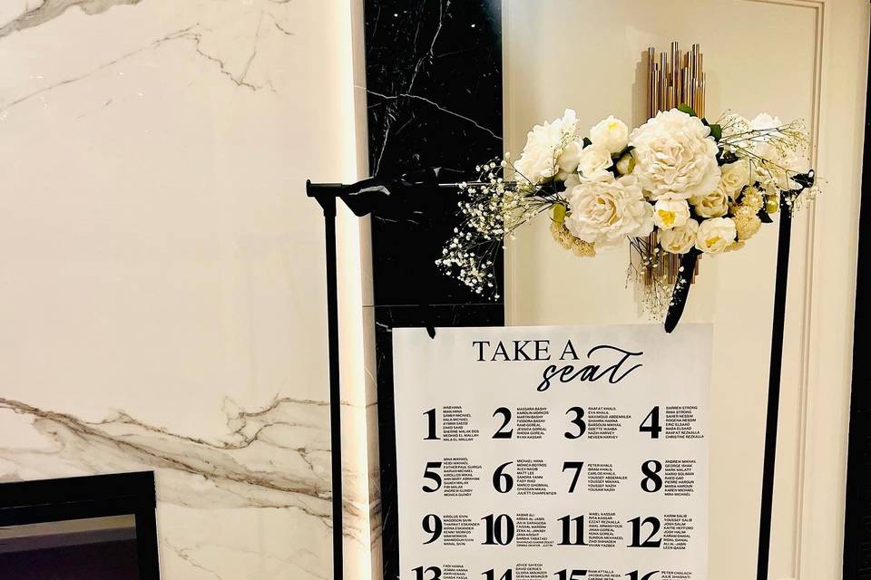 White floral sign décor