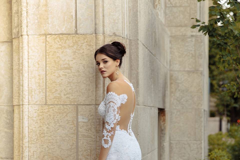 Newlywed posing in gown