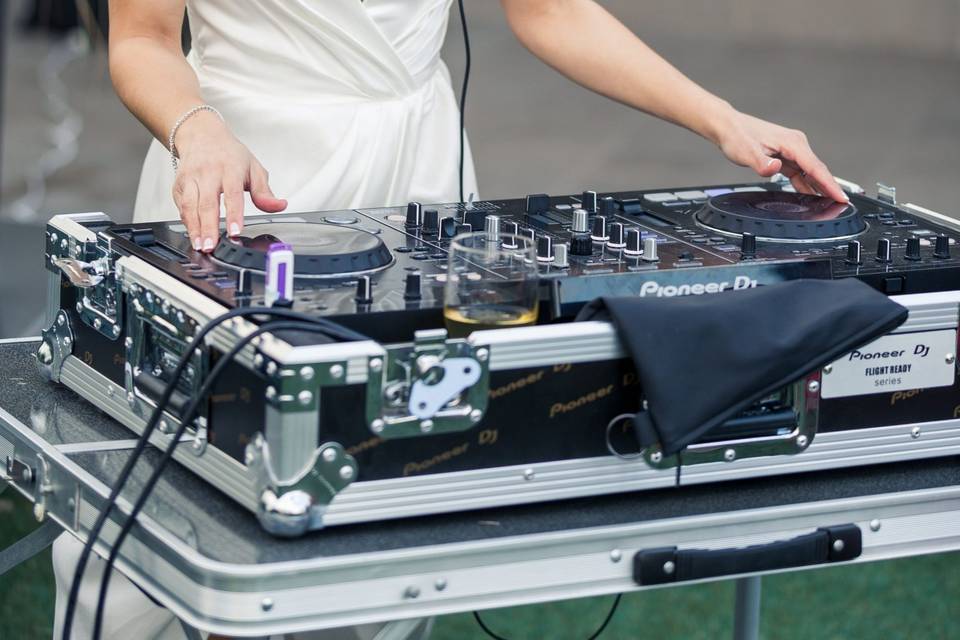 Bride enjoying the DJ booth