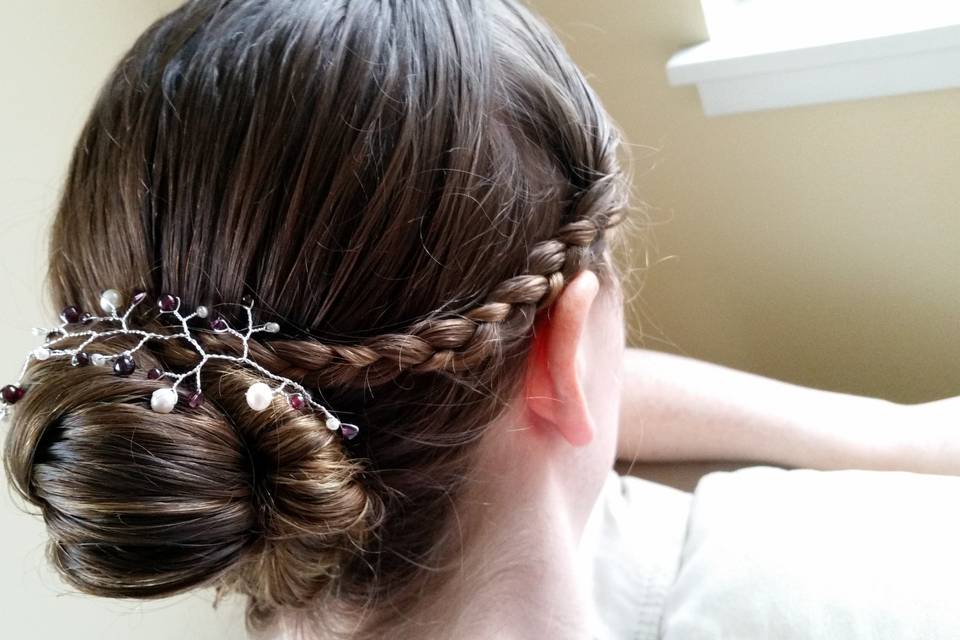 Purple bridesmaid hair piece