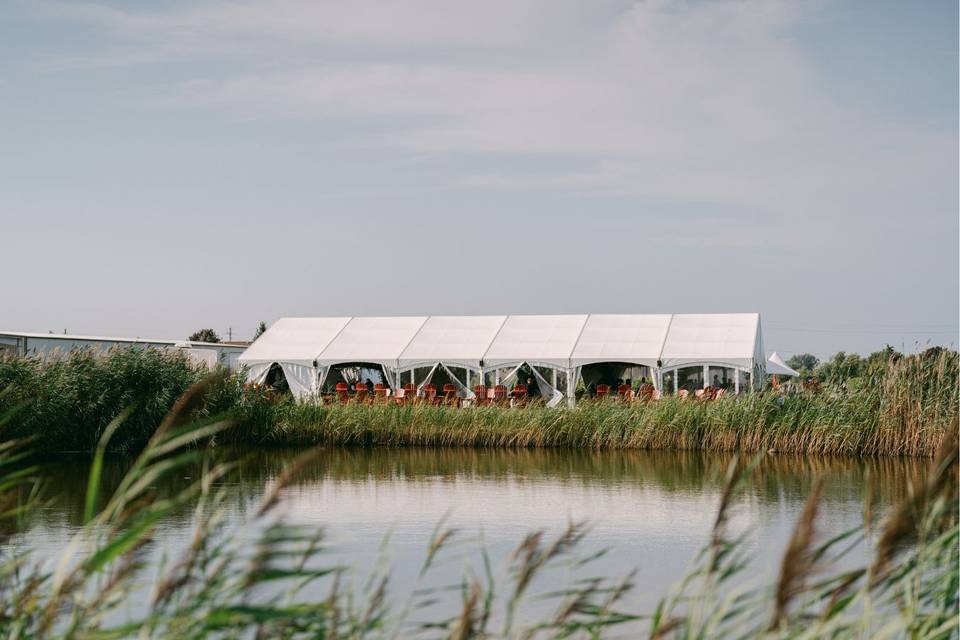 Pond view of Tented Terrace