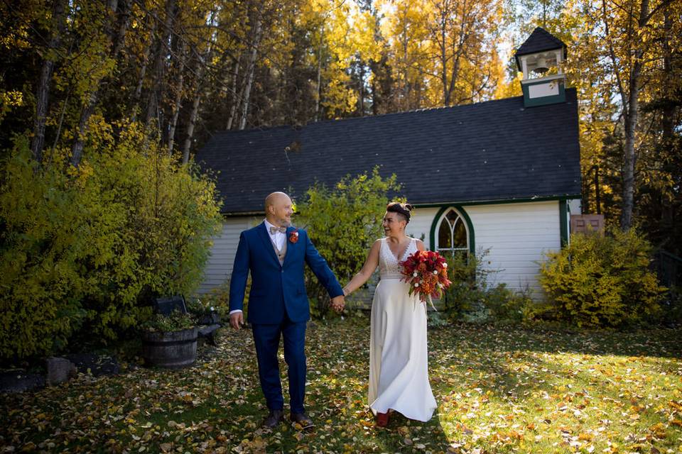 Fall wedding at small chapel