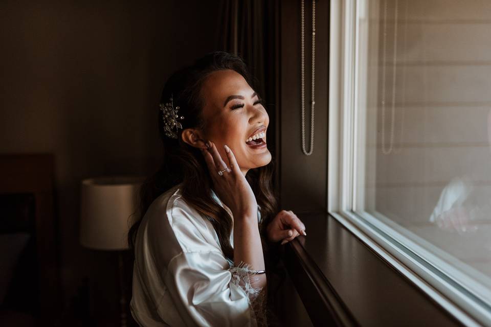 Bride laughing Canmore