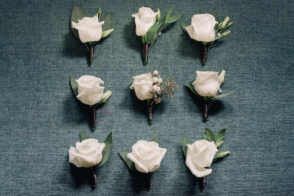 White rose boutonnieres