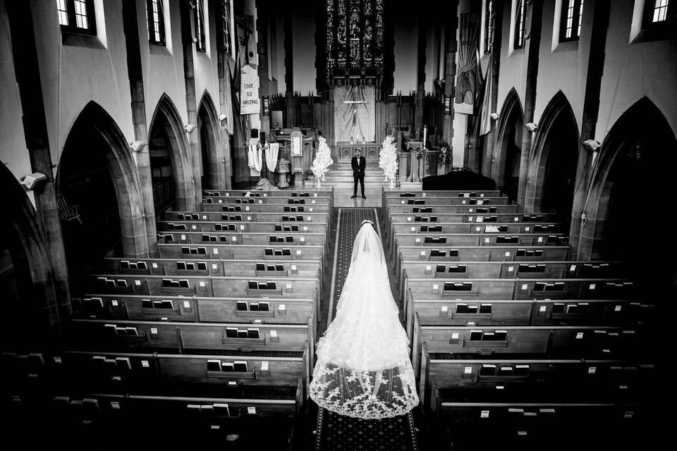 Church wedding wide shot