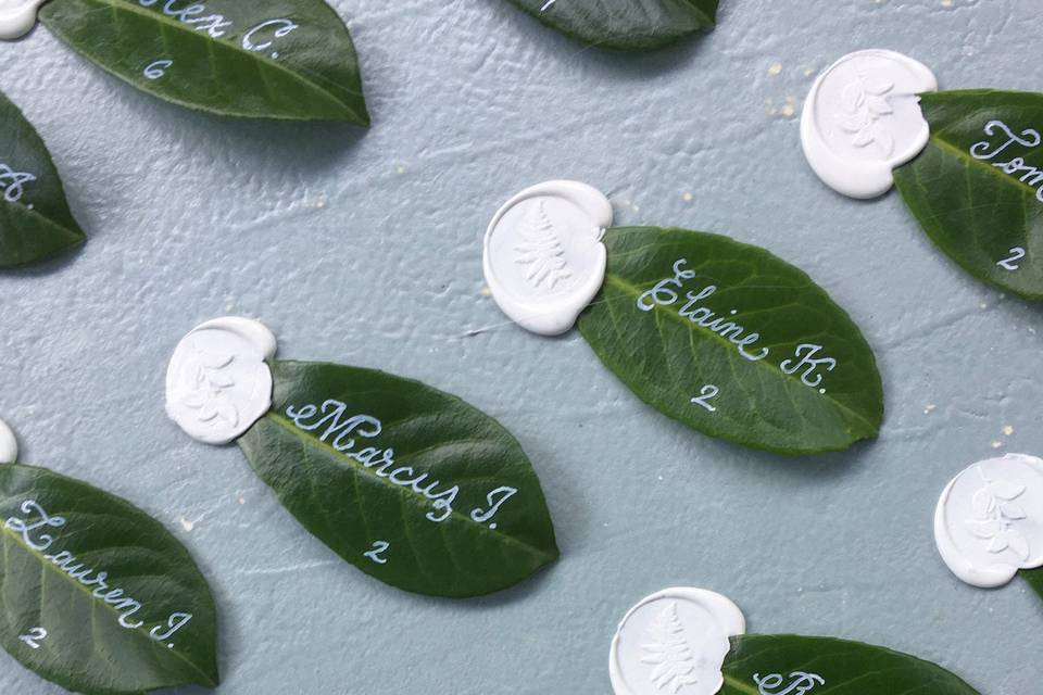 Wax seal leaf place cards